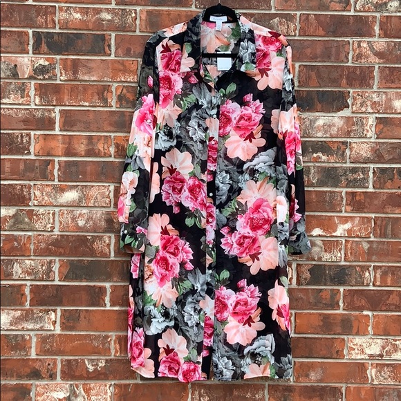 Calvin Klein Tops - Calvin Klein Shear Floral Duster. NWT